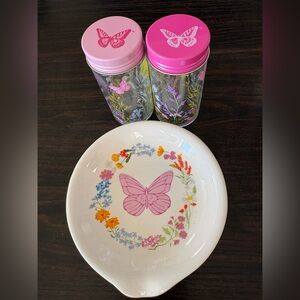 Butterfly Glass Storage Jars with Pink Lids